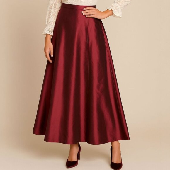Jessica McClintock Millennium 2000 Burgundy Taffeta Maxi Skirt Size 6 USA VTG - Picture 1 of 12